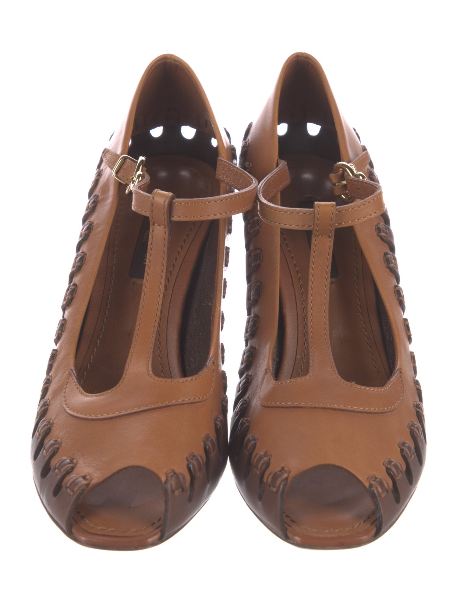 Louis Vuitton Leather Colorblock Pattern T-Strap Pumps
